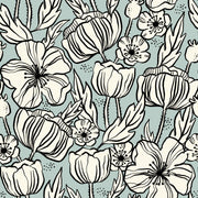 Reveal Wallpaper Poppy Sketch - Teal – designstark produkt för ett vackrare och mer personligt hem