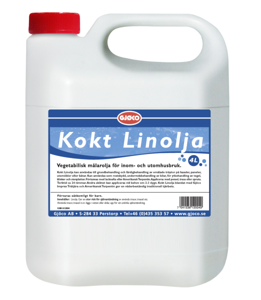 Gjöco Kokt Linolja  i plastflaska- dunk. Torkar och kan användas som ytskikt