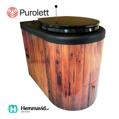 Purolett, förbränningstoalett i utseendet folierad träpanel.
