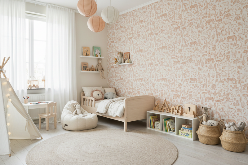 Barnrum med djurtapet