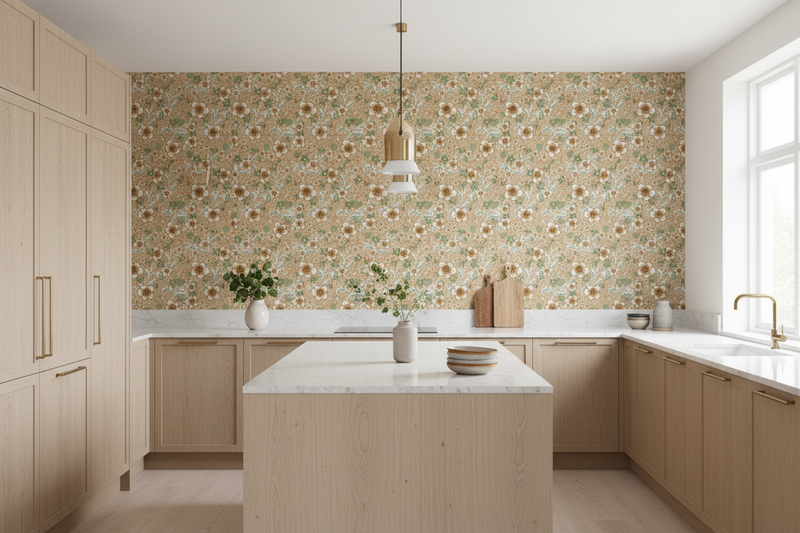 Kök med blommig tapet - större yta