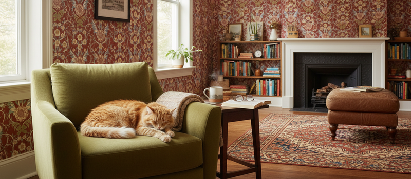 Reveal Serendipity Röd tapet med katt