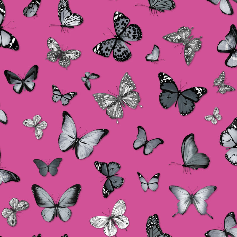 ESTAhome tapet fjärilar - svart och rosa - Hemmavid.se
