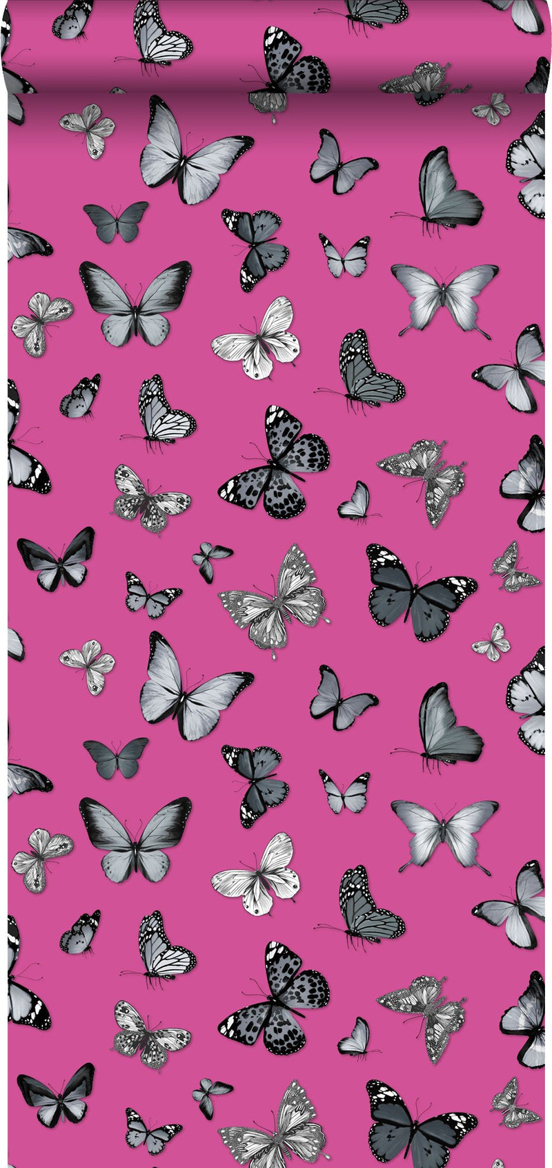 ESTAhome tapet fjärilar - svart och rosa - Hemmavid.se