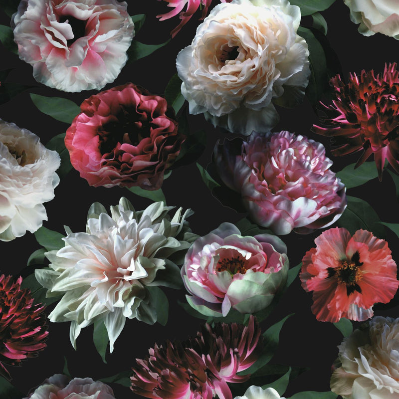 ESTAhome tapet blommor - rosa, svart och mörkgrönt - Hemmavid.se