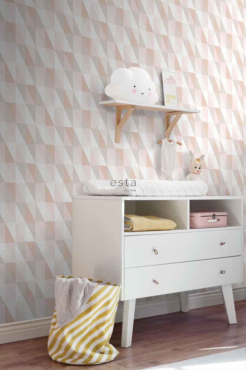 ESTAhome tapet trianglar rosa, orangeoch beige - Hemmavid.se