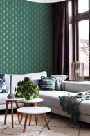 ESTAhome tapet art deco bensinblått och guld - Hemmavid.se