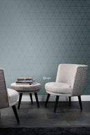 The Design Department Origin tapet grafiska trianglar - vintage gråblått – mönstrad tapet för elegant väggdekoration
