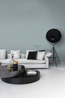 The Design Department Origin tapet grafiska trianglar - vintage gråblått – mönstrad tapet för elegant väggdekoration